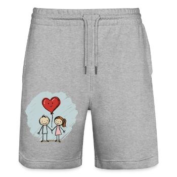 Liebespaar Strichmännchen Pärchen Valentinstag - Stanley/Stella Unisex Bio Joggingshorts Trainer  - Grau meliert - Vorne - Nik (191cm) & Marisol (170cm)