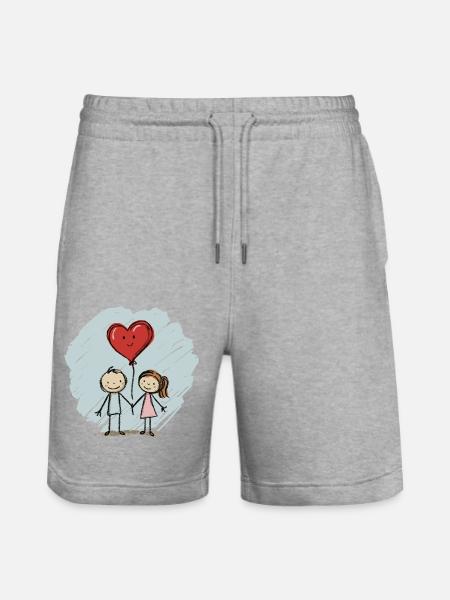 Amoureux, Figurines allumettes, Couples, Saint-Valentin - Short de jogging bio TRAINER Stanley/Stella unisexe - gris chiné