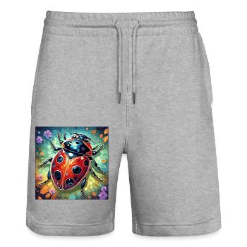 Ladybug / Lucky Charm / Dotted / New Year - Stanley/Stella Trainer Unisex Organic Jogging Shorts - heather grey - Front - Nik (191cm) & Marisol (170cm)