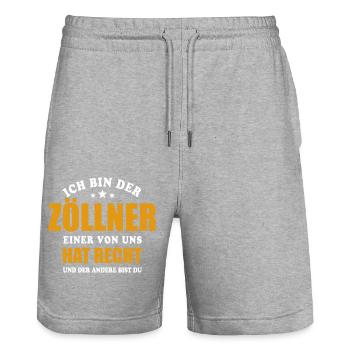 Ich bin der Zöllner - einer von uns hat Recht - Stanley/Stella Unisex Bio Joggingshorts Trainer  - Grau meliert - Vorne - Nik (191cm) & Marisol (170cm)