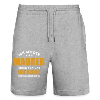 Ich bin der Maurer - einer von uns hat Recht - Stanley/Stella Unisex Bio Joggingshorts Trainer  - Grau meliert - Vorne - Nik (191cm) & Marisol (170cm)