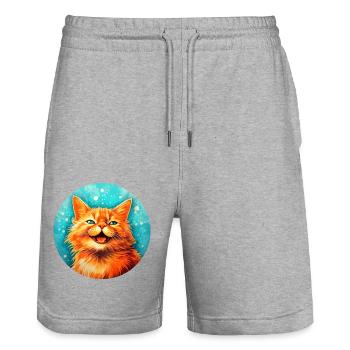 Chat heureux #cat #tshirt - Short de jogging bio TRAINER Stanley/Stella unisexe - gris chiné - Devant - Nik (191cm) & Marisol (170cm)