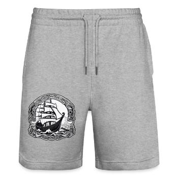 Bateau pirate / Bateau / Mer / Océan / Vagues - Short de jogging bio TRAINER Stanley/Stella unisexe - gris chiné - Devant - Nik (191cm) & Marisol (170cm)