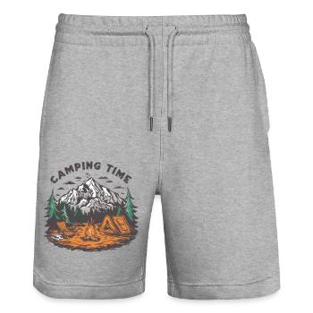 Camping Voyage dans le temps Vacances d'aventure - Short de jogging bio TRAINER Stanley/Stella unisexe - gris chiné - Devant - Nik (191cm) & Marisol (170cm)