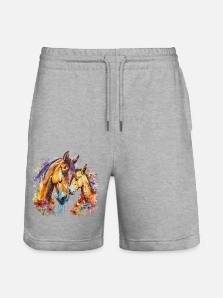 Horse with his foal - Stanley/Stella Trainer Unisex Organic Jogging Shorts - heather grey