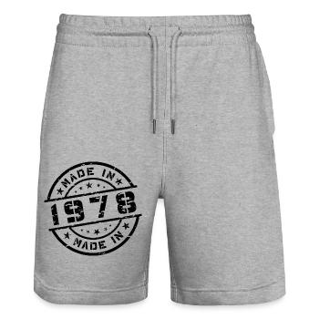 Année de naissance Anniversaire Né(e) en 1978 - Short de jogging bio TRAINER Stanley/Stella unisexe - gris chiné - Devant - Nik (191cm) & Marisol (170cm)