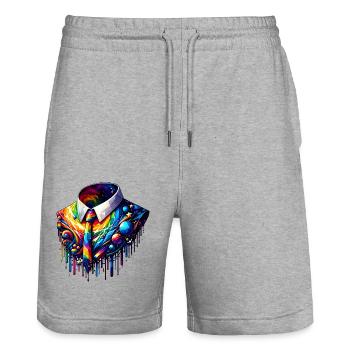 Galaktischer Anzug - Galactic Suit - Stanley/Stella Unisex Bio Joggingshorts Trainer  - Grau meliert - Vorne - Nik (191cm) & Marisol (170cm)