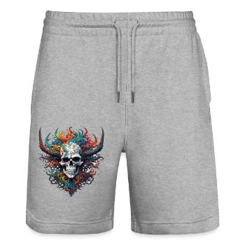 Skull / Totenkopf / Skelett / Gothic / Tattoo - Stanley/Stella Unisex Bio Joggingshorts Trainer  - Grau meliert - Vorne - Nik (191cm) & Marisol (170cm)