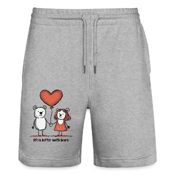 Bären Liebespaar Strichmännchen Pärchen - Stanley/Stella Unisex Bio Joggingshorts Trainer  - Grau meliert - Vorne - Nik (191cm) & Marisol (170cm)