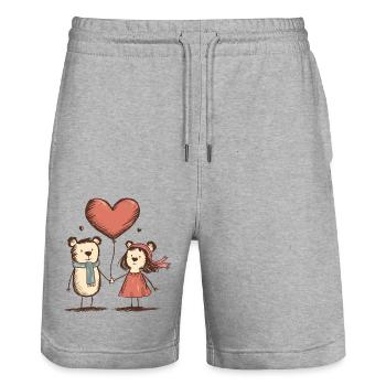 Bären Liebespaar Strichmännchen Pärchen Tiere - Stanley/Stella Unisex Bio Joggingshorts Trainer  - Grau meliert - Vorne - Nik (191cm) & Marisol (170cm)