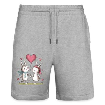 Lustiges Hasen Pärchen Liebespaar Valentinstag - Stanley/Stella Unisex Bio Joggingshorts Trainer  - Grau meliert - Vorne - Nik (191cm) & Marisol (170cm)