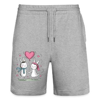 Lustiges Hasen Pärchen Liebespaar Valentinstag - Stanley/Stella Unisex Bio Joggingshorts Trainer  - Grau meliert - Vorne - Nik (191cm) & Marisol (170cm)