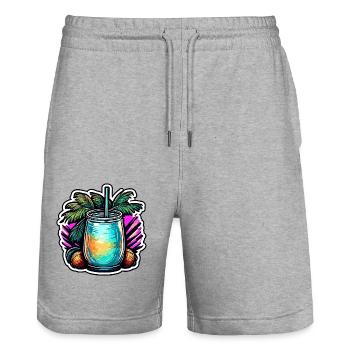 Cocktail / Bar / Mixing / Drink / Exotic / Club - Stanley/Stella Trainer Unisex Organic Jogging Shorts - heather grey - Front - Nik (191cm) & Marisol (170cm)