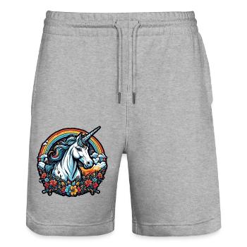 Unicorn / Mythical Creatures / Fairy Tale / Magic / Glitter - Stanley/Stella Trainer Unisex Organic Jogging Shorts - heather grey - Front - Nik (191cm) & Marisol (170cm)