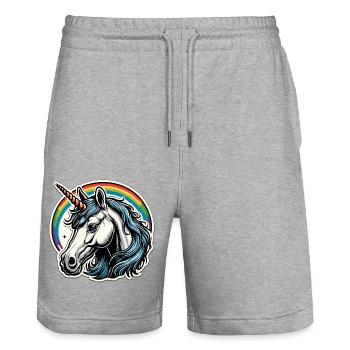 Licorne / Créatures mythiques / Conte de fées / Magie / Paillettes - Short de jogging bio TRAINER Stanley/Stella unisexe - gris chiné - Devant - Nik (191cm) & Marisol (170cm)