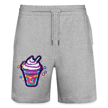 Crème glacée / Sorbet / Gelato / Été / Soleil - Short de jogging bio TRAINER Stanley/Stella unisexe - gris chiné - Devant - Nik (191cm) & Marisol (170cm)