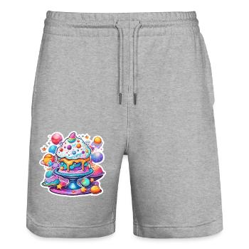 Crème glacée / Sorbet / Gelato / Été / Soleil - Short de jogging bio TRAINER Stanley/Stella unisexe - gris chiné - Devant - Nik (191cm) & Marisol (170cm)