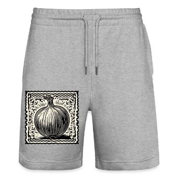 Food / Vegetables / Market / Vitamins / Design - Stanley/Stella Trainer Unisex Organic Jogging Shorts - heather grey - Front - Nik (191cm) & Marisol (170cm)