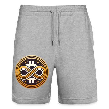 Bitcoin Symbol Infinite Value 21 Million - Stanley/Stella Trainer Unisex Organic Jogging Shorts - heather grey - Front - Nik (191cm) & Marisol (170cm)