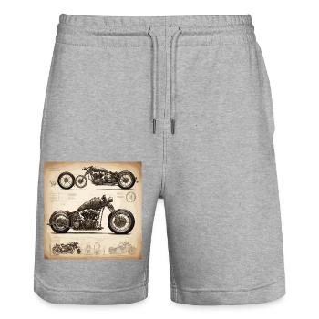 Plan / Sépia / Vintage / Rétro / Moto - Short de jogging bio TRAINER Stanley/Stella unisexe - gris chiné - Devant - Nik (191cm) & Marisol (170cm)