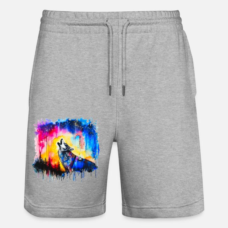 Loup aquarelle - Short de jogging bio TRAINER Stanley/Stella unisexe - gris chiné