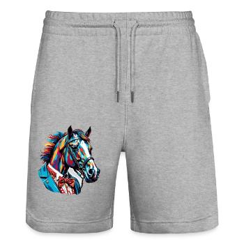 Clown Animal / Cirque / Drôle / Coloré / Spectacle / Cheval - Short de jogging bio TRAINER Stanley/Stella unisexe - gris chiné - Devant - Nik (191cm) & Marisol (170cm)