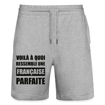 VOILÀ À QUOI RESSEMBLE UNE FRANÇAISE PARFAITE - Short de jogging bio TRAINER Stanley/Stella unisexe - gris chiné - Devant - Nik (191cm) & Marisol (170cm)