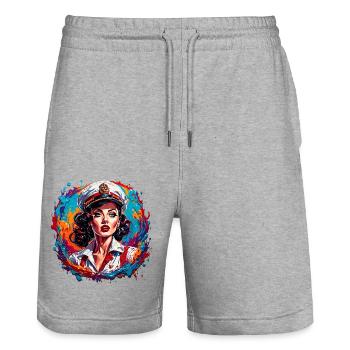 Marin / Pin-up / Navire / Bateau / Ancre / Dame - Short de jogging bio TRAINER Stanley/Stella unisexe - gris chiné - Devant - Nik (191cm) & Marisol (170cm)