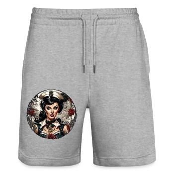 Marin / Pin-up / Navire / Bateau / Ancre / Dame - Short de jogging bio TRAINER Stanley/Stella unisexe - gris chiné - Devant - Nik (191cm) & Marisol (170cm)