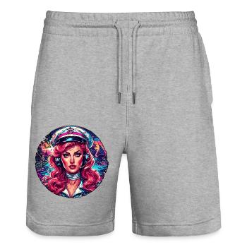 Sailor / Pinup / Ship / Boat / Anchor / Lady - Stanley/Stella Trainer Unisex Organic Jogging Shorts - heather grey - Front - Nik (191cm) & Marisol (170cm)