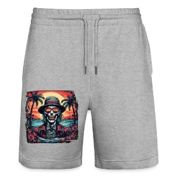 Zombie / Beach / Island / Vacation / Summer / Sun - Stanley/Stella Trainer Unisex Organic Jogging Shorts - heather grey - Front - Nik (191cm) & Marisol (170cm)
