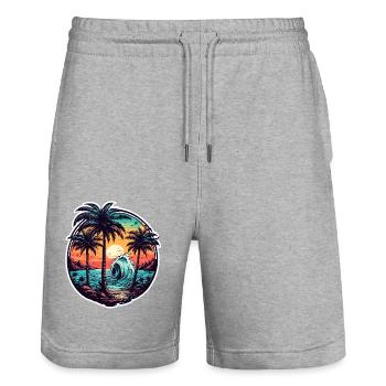 Beach / Island / Vacation / Summer / Sun / Sea - Stanley/Stella Trainer Unisex Organic Jogging Shorts - heather grey - Front - Nik (191cm) & Marisol (170cm)
