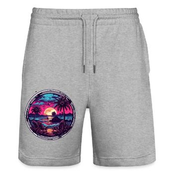 Plage / Île / Vacances / Été / Soleil / Mer - Short de jogging bio TRAINER Stanley/Stella unisexe - gris chiné - Devant - Nik (191cm) & Marisol (170cm)