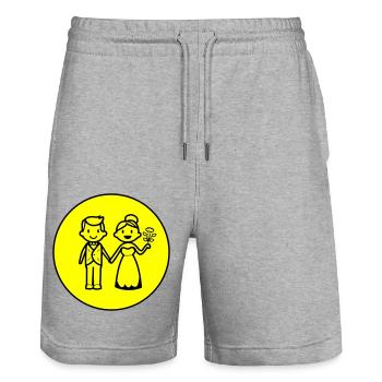 Icône de couple marié de jeunes mariés - Short de jogging bio TRAINER Stanley/Stella unisexe - gris chiné - Devant - Nik (191cm) & Marisol (170cm)