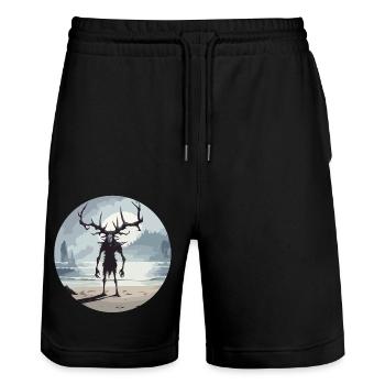 Wendigo / böser Geist / Besitzergreifend / Horror - Stanley/Stella Unisex Bio Joggingshorts Trainer  - Schwarz - Vorne - Nik (191cm) & Marisol (170cm)