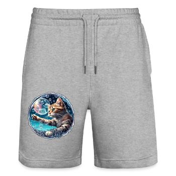Animal in Soap Bubble / Childlike / Cute / Cat - Stanley/Stella Trainer Unisex Organic Jogging Shorts - heather grey - Front - Nik (191cm) & Marisol (170cm)