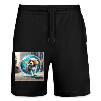 Animal in Soap Bubble / Childlike / Cute / Dog - Stanley/Stella Trainer Unisex Organic Jogging Shorts - black - Front - Nik (191cm) & Marisol (170cm)