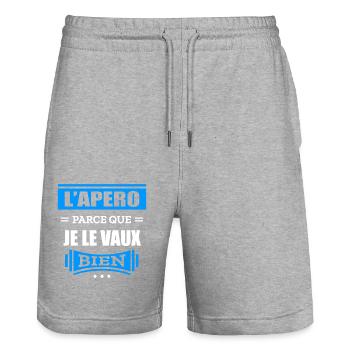 L'APÉRO PARCE QUE JE LE VAUX BIEN - Short de jogging bio TRAINER Stanley/Stella unisexe - gris chiné - Devant - Nik (191cm) & Marisol (170cm)