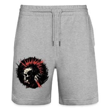 "Rebellion Resonance" - Punk Skull Inferno - Stanley/Stella Unisex Bio Joggingshorts Trainer  - Grau meliert - Vorne - Nik (191cm) & Marisol (170cm)