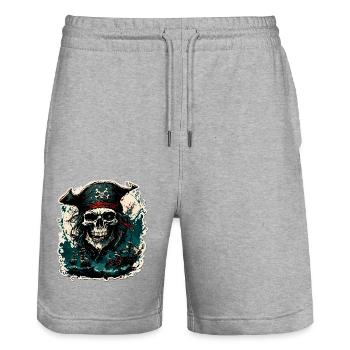 Pirat / Ahoi / Anker / Kapitän / Totenkopf / Rum - Stanley/Stella Unisex Bio Joggingshorts Trainer  - Grau meliert - Vorne - Nik (191cm) & Marisol (170cm)