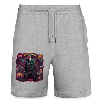 Cyberpunk / Design / Logo / Femme / Manteau / Gothique - Short de jogging bio TRAINER Stanley/Stella unisexe - gris chiné - Devant - Nik (191cm) & Marisol (170cm)