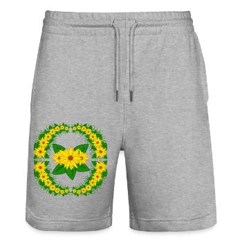 gelbe Sonnenblumen Blumenranke Blüte Blumenmuster - Stanley/Stella Unisex Bio Joggingshorts Trainer  - Grau meliert - Vorne - Nik (191cm) & Marisol (170cm)