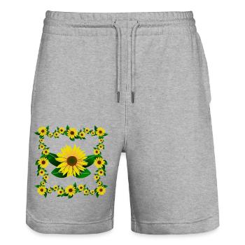 gelbe Sonnenblumen Blumenmuster Blüte Blumenranke - Stanley/Stella Unisex Bio Joggingshorts Trainer  - Grau meliert - Vorne - Nik (191cm) & Marisol (170cm)