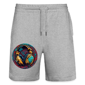 Headphones / Audio / Music / Sound / Cool - Stanley/Stella Trainer Unisex Organic Jogging Shorts - heather grey - Front - Nik (191cm) & Marisol (170cm)