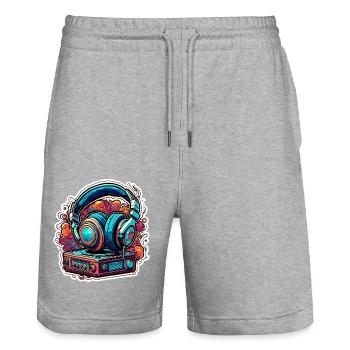 Kopfhörer / Audio / Musik / Klang / cool - Stanley/Stella Unisex Bio Joggingshorts Trainer  - Grau meliert - Vorne - Nik (191cm) & Marisol (170cm)