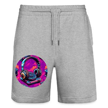 Headphones / Audio / Music / Sound / Cool - Stanley/Stella Trainer Unisex Organic Jogging Shorts - heather grey - Front - Nik (191cm) & Marisol (170cm)