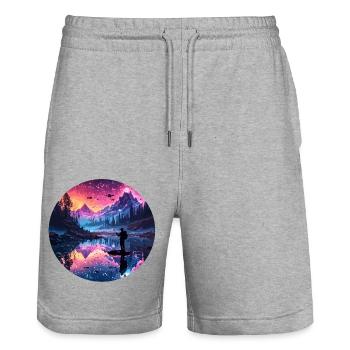 Pêcheur Siluette / Pêche / Poissons / Lac / Sport - Short de jogging bio TRAINER Stanley/Stella unisexe - gris chiné - Devant - Nik (191cm) & Marisol (170cm)