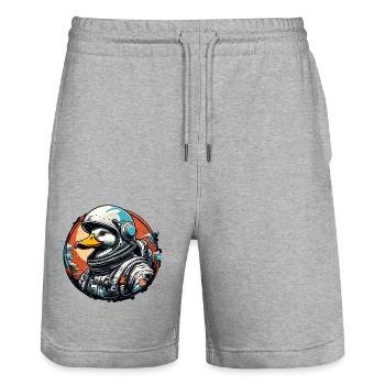Astronaut / Weltall / Tier / Ente / Raumschiff - Stanley/Stella Unisex Bio Joggingshorts Trainer  - Grau meliert - Vorne - Nik (191cm) & Marisol (170cm)