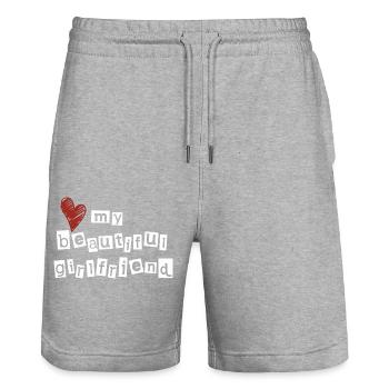 Love my beautiful girlfriend - Stanley/Stella Unisex Bio Joggingshorts Trainer  - Grau meliert - Vorne - Nik (191cm) & Marisol (170cm)