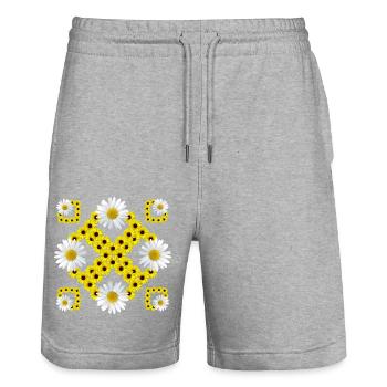 Marguerites, tournesols, fleur de marguerite florale - Short de jogging bio TRAINER Stanley/Stella unisexe - gris chiné - Devant - Nik (191cm) & Marisol (170cm)